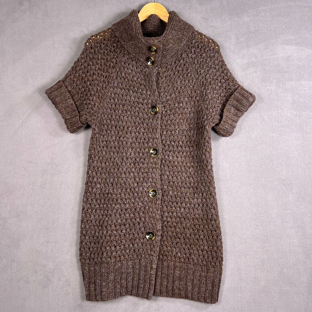 Ann Taylor Loft Petites Cardigan Sweater PL L Brown Alpaca Wool Blend Big Button